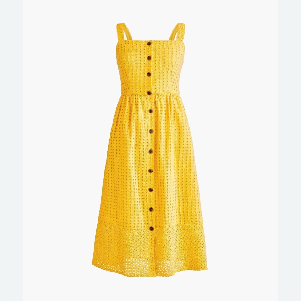 J. Crew Women’s Button Front Eyelet Vibrant Yellow Sundress